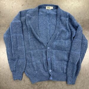 VTG JCPenney The Fox Cardigan Sweater Blue Brick Knit Wool Blend Size XLT